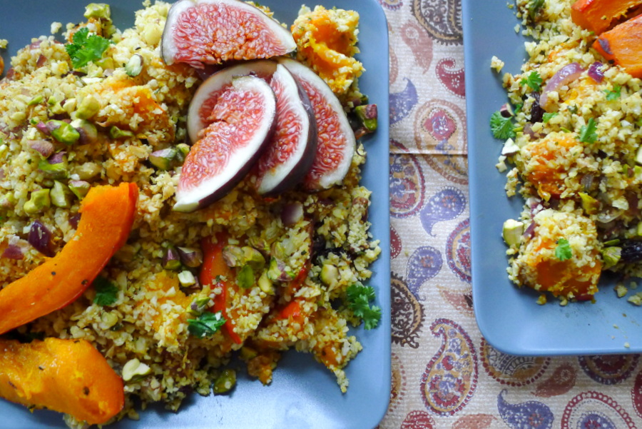 Marokkaanse bloemkool couscous met geroosterde pompoen