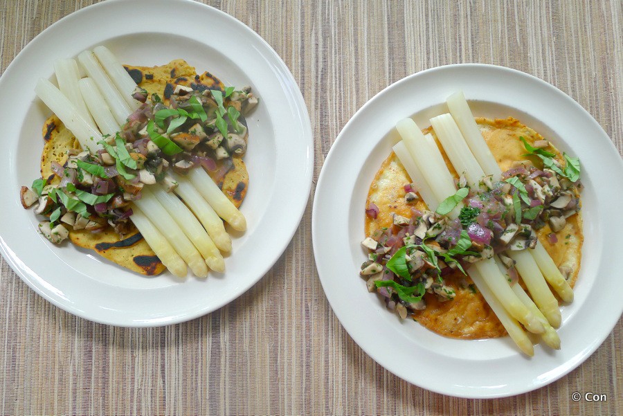 omelet met asperges champignons vegan