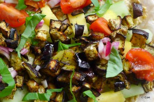 aubergine croutons salade koolhydraatarm