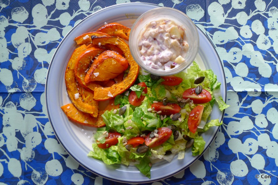 geroosterde pompoen appel ui saus