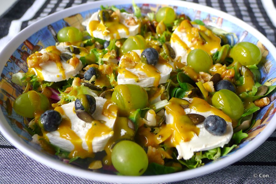 salade met geitenkaas kurkuma fruit