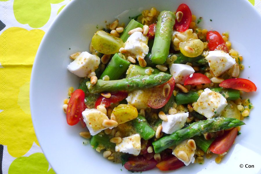 linzensalade groene asperges