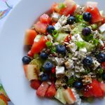 Watermeloen feta salade met komkommer en bosbessen