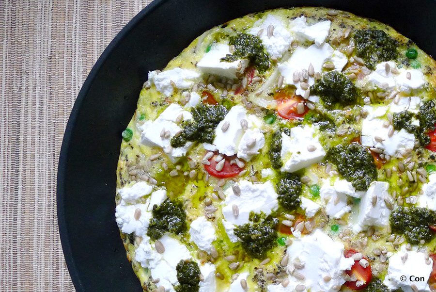 Frittata met doperwten en geitenkaas