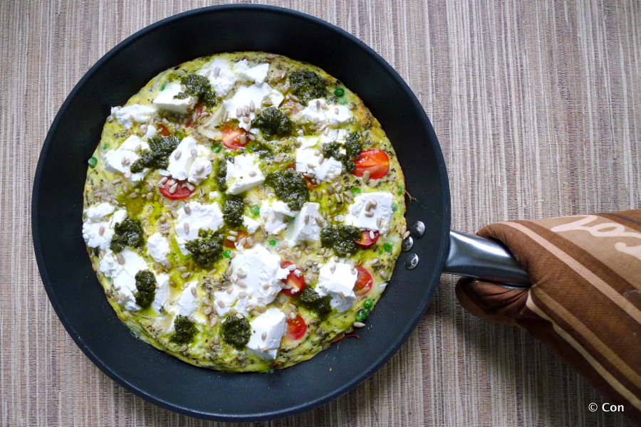 Frittata met doperwten en geitenkaas