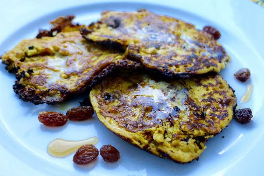 arepa di pampuna pompoen pannenkoeken met speculaaskruiden en rozijnen