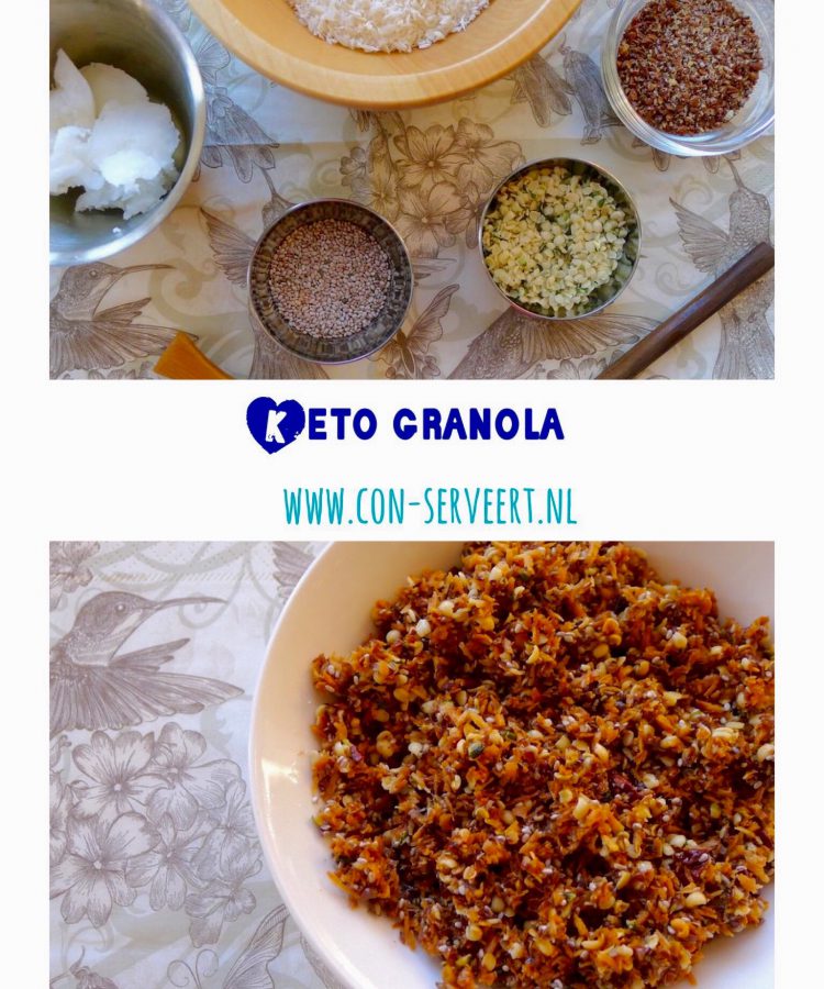 Deze granola telt bijna geen koolhydraten en past daarom prima in een ketogeen dieet. En ze is ook nog eens glutenvrij, notenvrij, suikervrij en vegan ~ minder koolhydraten, maximale smaak ~ www.con-serveert.nl