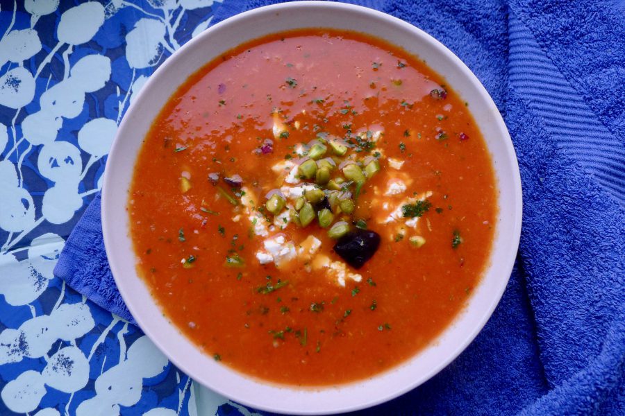 Geroosterde paprikasoep met aubergine