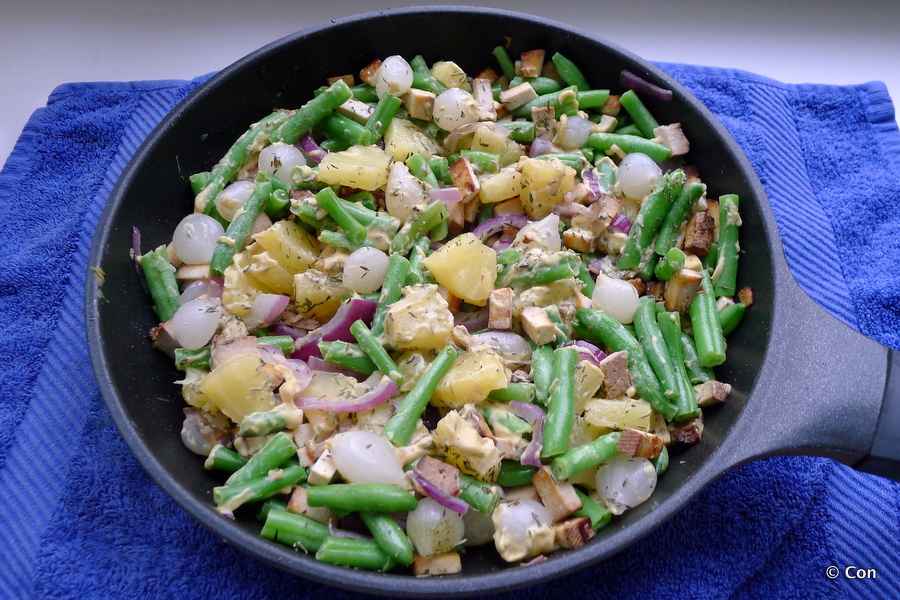 Sperziebonen schotel met zilveruitjes en ananas recept ~ minder koolhydraten, maximale smaak ~ www.con-serveert.nl