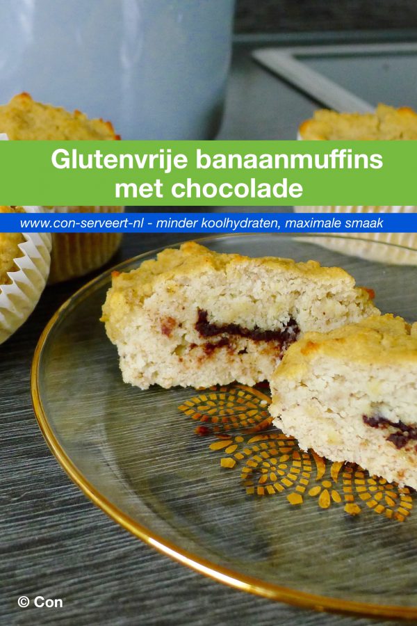 Glutenvrije banaanmuffins met chocolade recept ~ minder koolhydraten, maximale smaak ~ www.con-serveert.nl