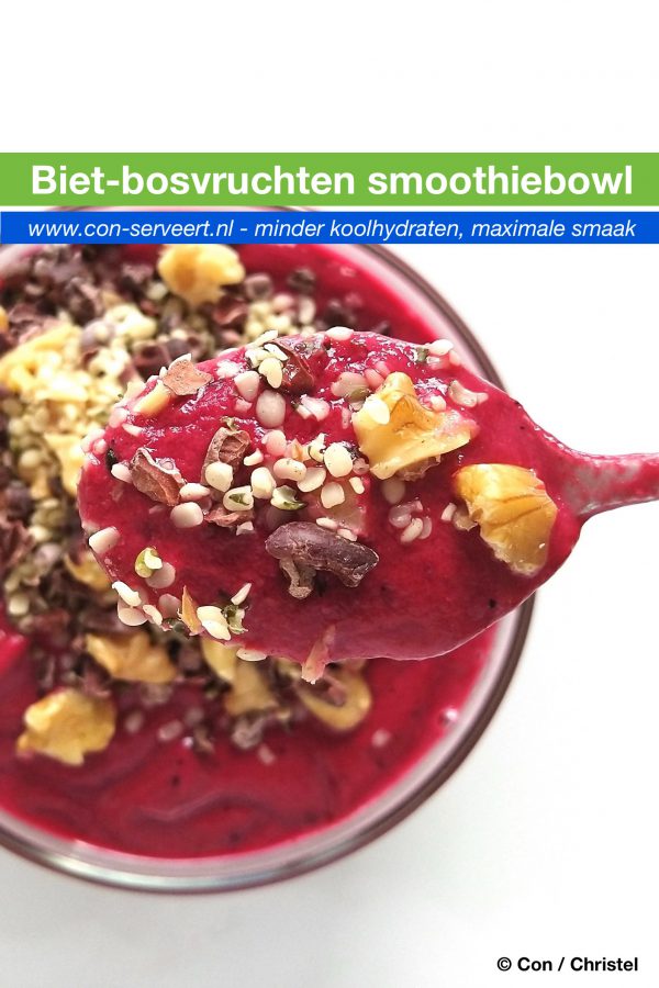 Biet bosvruchten smoothiebowl recept ~ minder koolhydraten, maximale smaak ~ www.con-serveert.nl