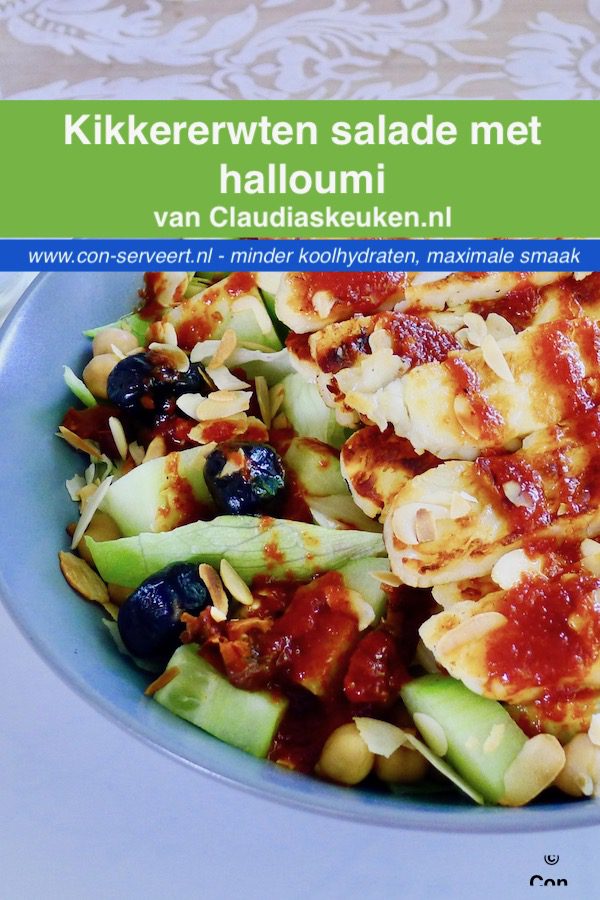 Kikkererwten salade met halloumi en tomatendressing recept van claudiaskeuken.nl ~ minder koolhydraten, maximale smaak ~ www.con-serveert.nl