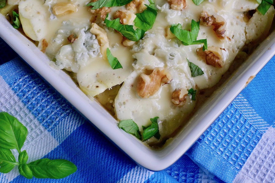 Wortelpeterselie ovenschotel met gorgonzola