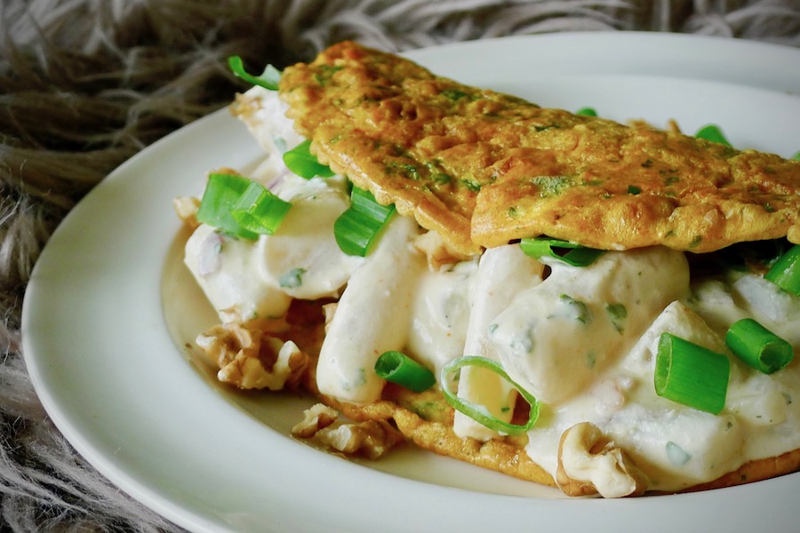 Kruidenomelet met schorseneren ragout