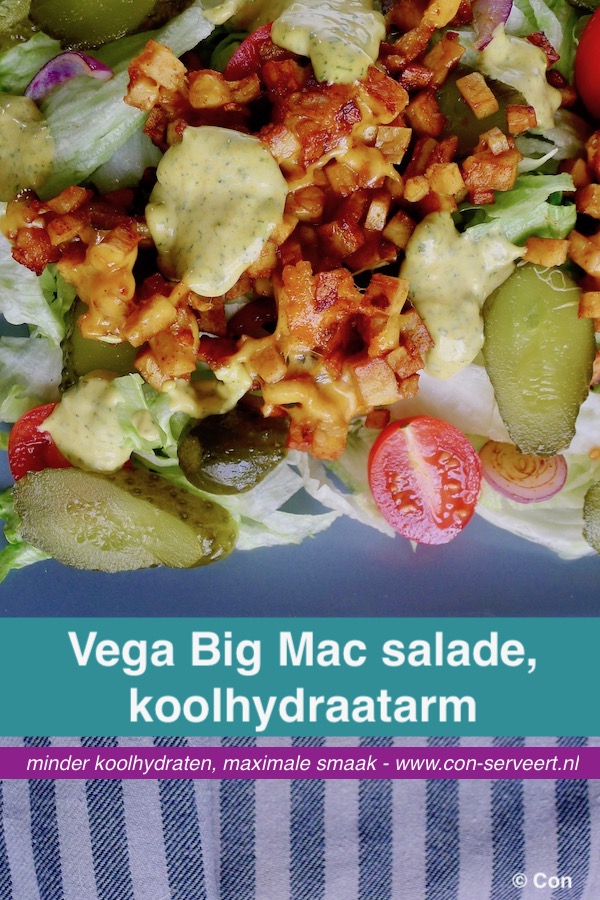 Vegetarische Big Mac salade recept, koolhydraatarm ~ minder koolhydraten, maximale smaak ~ www.con-serveert.nl