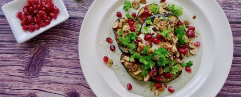 Geroosterde aubergine op henneproom