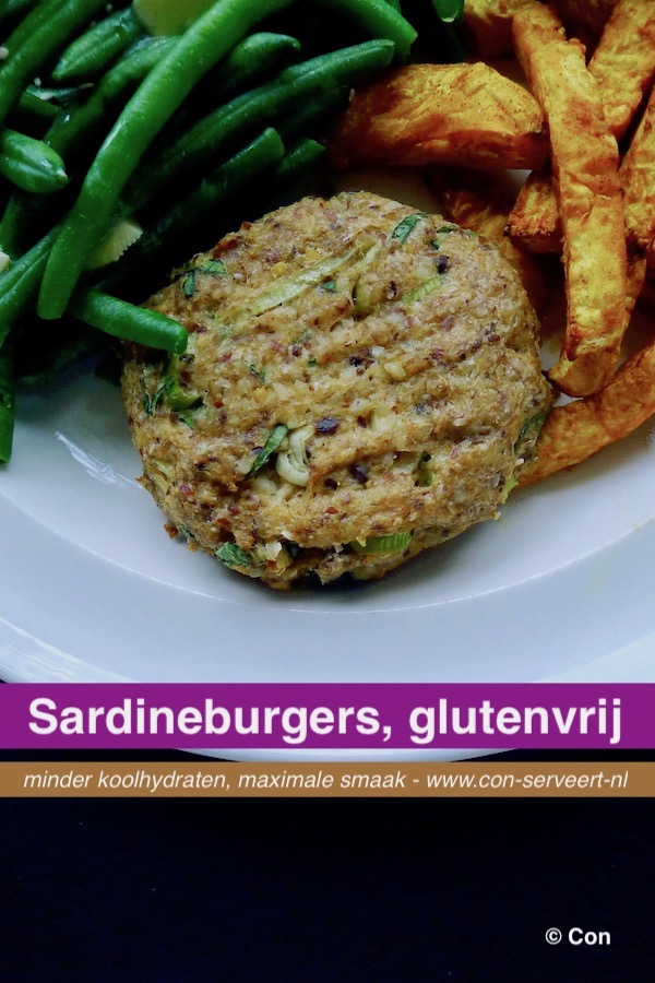 Sardine burgers, glutenvrij en koolhydraatarm recept ~ minder koolhydraten, maximale smaak ~ www.con-serveert.nl