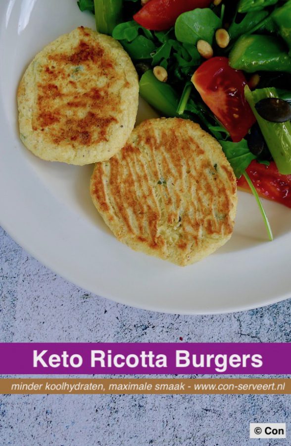 Ricotta burgers, keto recept ~ minder koolhydraten, maximale smaak ~ www.con-serveert.nl