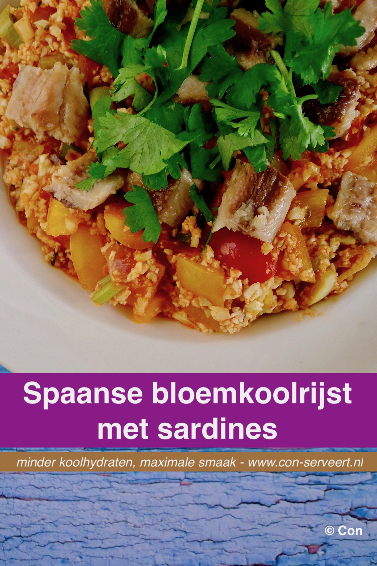 Spaanse bloemkoolrijst met sardines, koolhydraatarm recept ~ minder koolhydraten, maximale smaak ~ www.con-serveert.nl