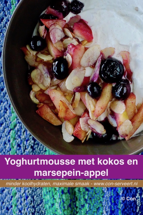 Yoghurtmousse met kokos en marsepein-appel recept ~ minder koolhydraten, maximale smaak ~ www.con-serveert.nl