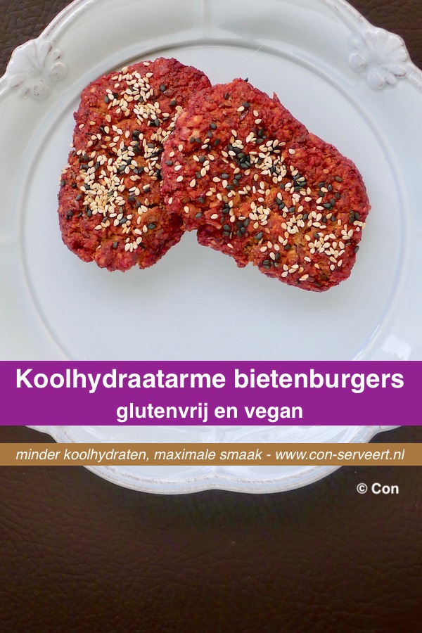 Koolhydraatarme bietenburgers, glutenvrij en vegan recept ~ minder koolhydraten, maximale smaak ~ www.con-serveert.nl