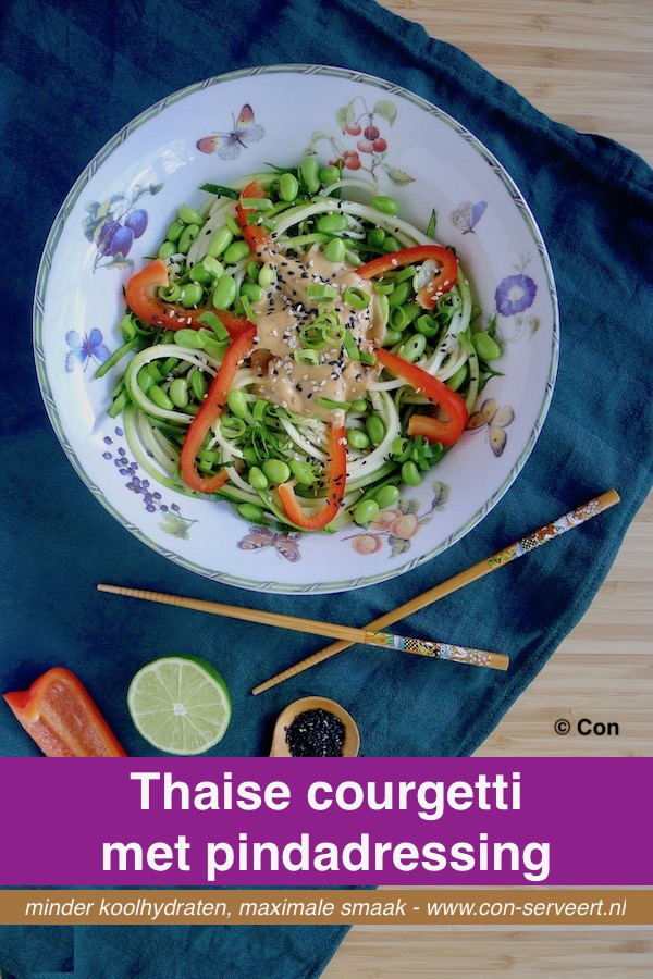 Thaise courgetti met pindadressing, koolhydraatarm recept -koolhydraatarm genieten begint bij Con-serveert.nl