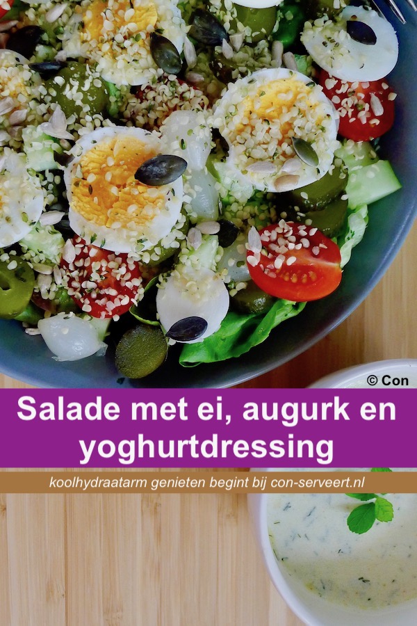 Salade met ei, augurk en yoghurtdressing, koolhydraatarm recept - koolhydraatarm genieten begint bij con-serveert.nl
