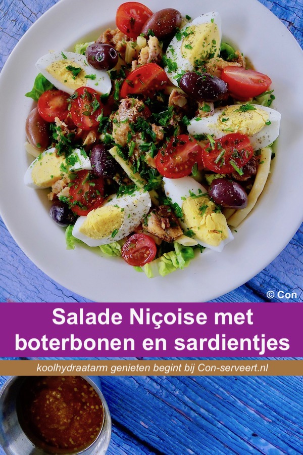 Salade Nicoise met boterbonen en sardientjes. koolhydraatarm recept - koolhydraatarm genieten begint bij con-serveert.nl