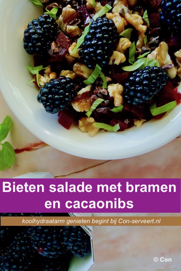 Bieten salade met bramen en cacaonibs, koolhydraatarm recept - koolhydraatarm genieten begint bij Con-serveert.nl