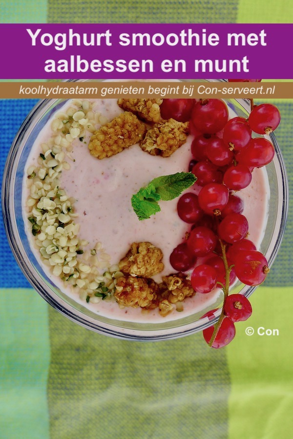 Yoghurt smoothie met aalbessen en munt, koolhydraatarm recept - koolhydraatarm genieten begint bij Con-serveert.nl
