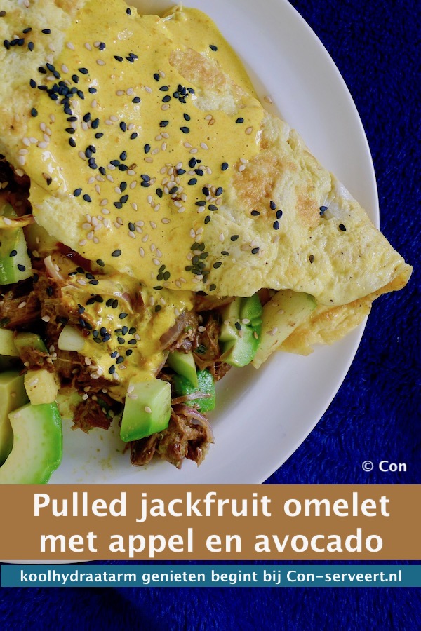 Pulled jackfruit omelet met appel en avocado, koolhydraatarm recept - koolhydraatarm genieten begint bij con-serveert.nl