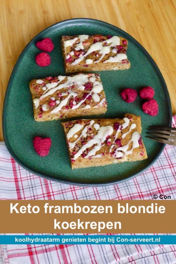 Frambozen blondie koekrepen, keto recept - koolhydraatarm genieten begint bij Con-serveert.nl