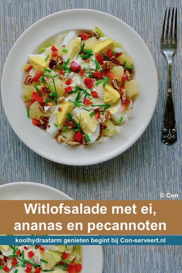 Witlofsalade met ei, ananas en pecannoten recept - koolhydraatarm genieten begint bij www.con-serveert.nl