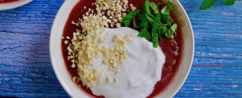 Deense rabarberpudding met kokosroom (rabarbergrød)